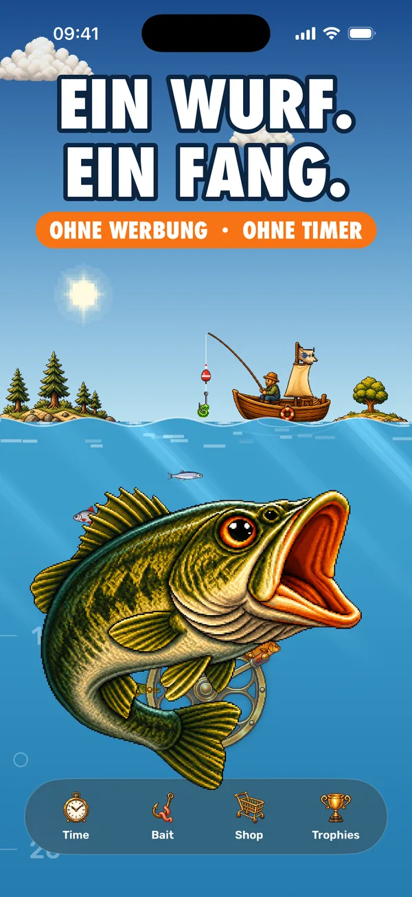 Ein großer Fisch springt am Haken aus dem Wasser