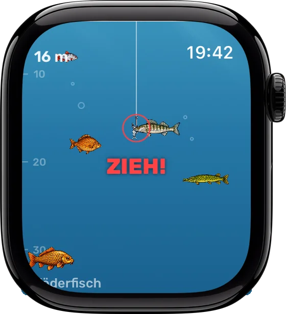 Apple-Watch-Display: ein Fisch beißt — jetzt anschlagen