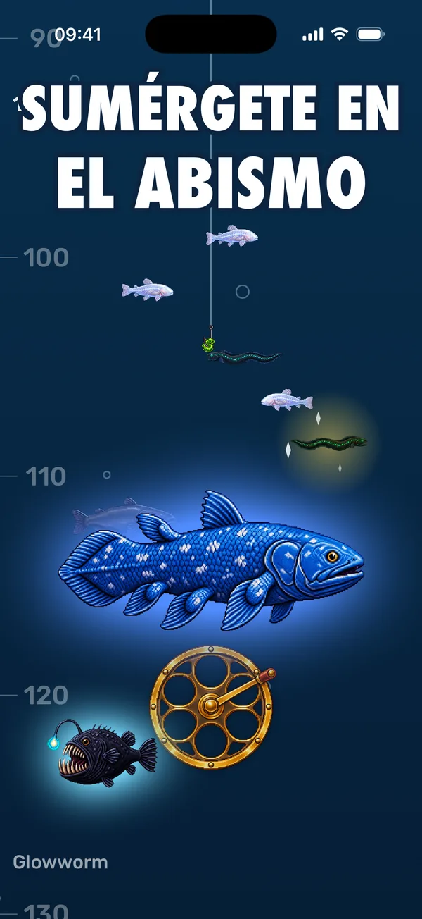 El anzuelo se hunde entre peces de aguas profundas hacia la oscuridad