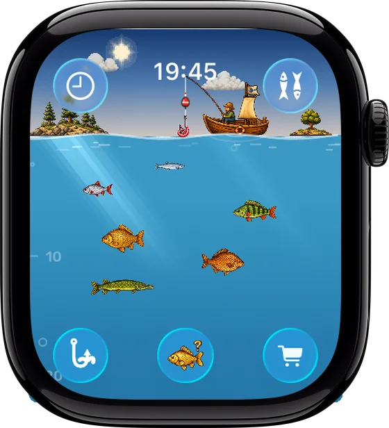 Pantalla de Apple Watch: un bote en el lago y peces nadando debajo
