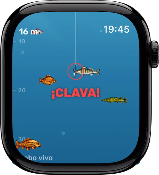 Pantalla de Apple Watch: un pez pica — hay que clavar