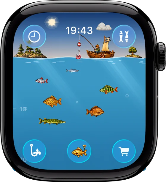 Écran Apple Watch : une barque sur le lac, des poissons en dessous
